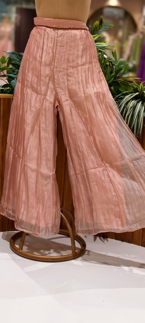 Blush Pink Elegant Sheer Highlighted Yoke Crush Tissue Full Suit Set With Dupatta- 15519