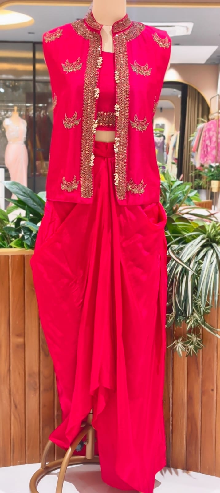 Heavy Embroidered Sequin Embellishment Jacket With Buster & Drape Dhoti Skirt- 15533