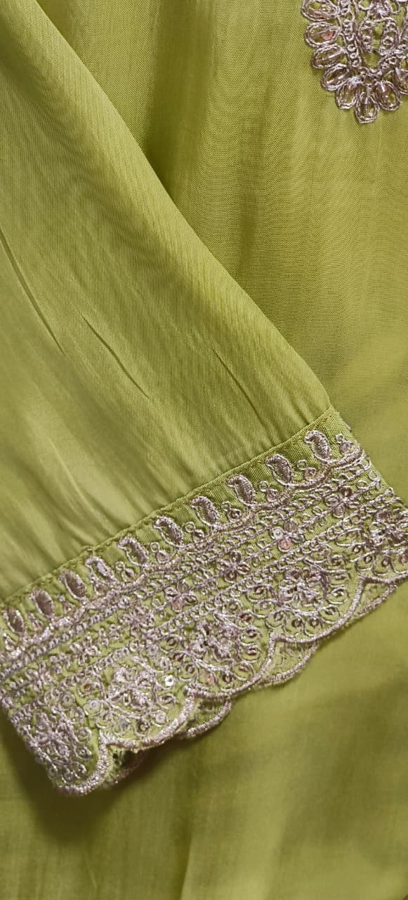 Stripe Elegance Solid A-Line Zari Embroidered Full Suit Set With Dupatta