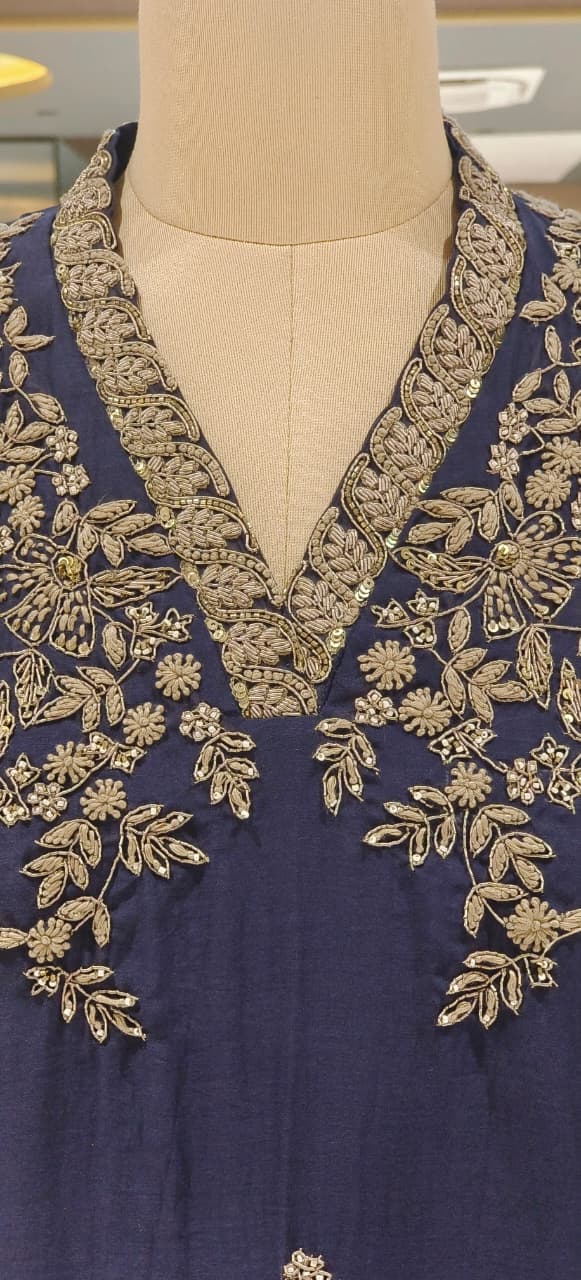 Magenta Mul Chanderi Festive Full Suit Set with Heavy Silver Zardozi Embroidery & Dupatta- 12770