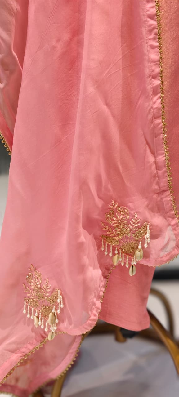 Intricate Fine Zardosi Embroidery Tissue Full Suit Set With Dupatta