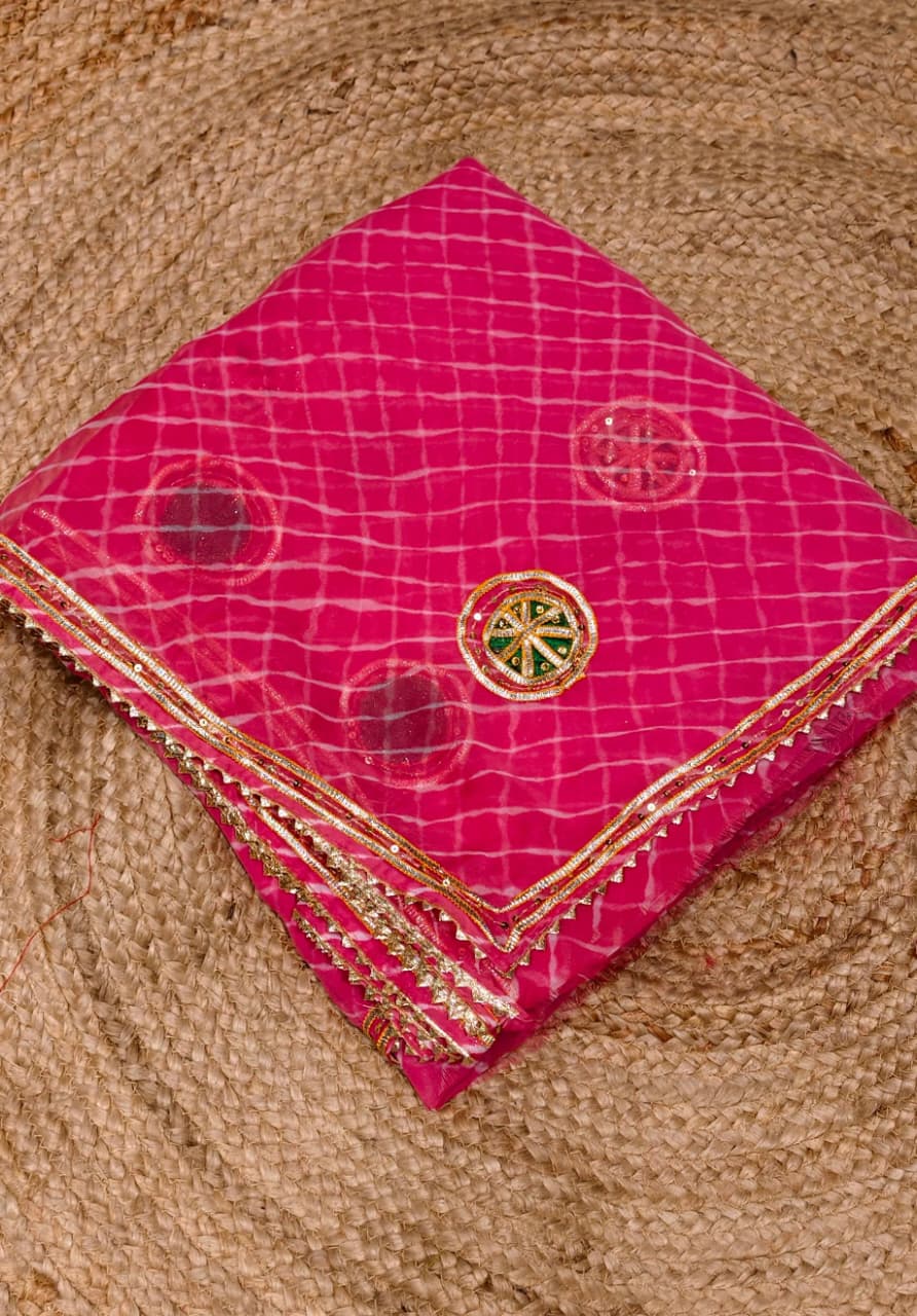 Ghoomar Threads Wavey Lehriya Prints Gotta Elegance Semi-Georgette Saree With Unstitched Blouse- 15655