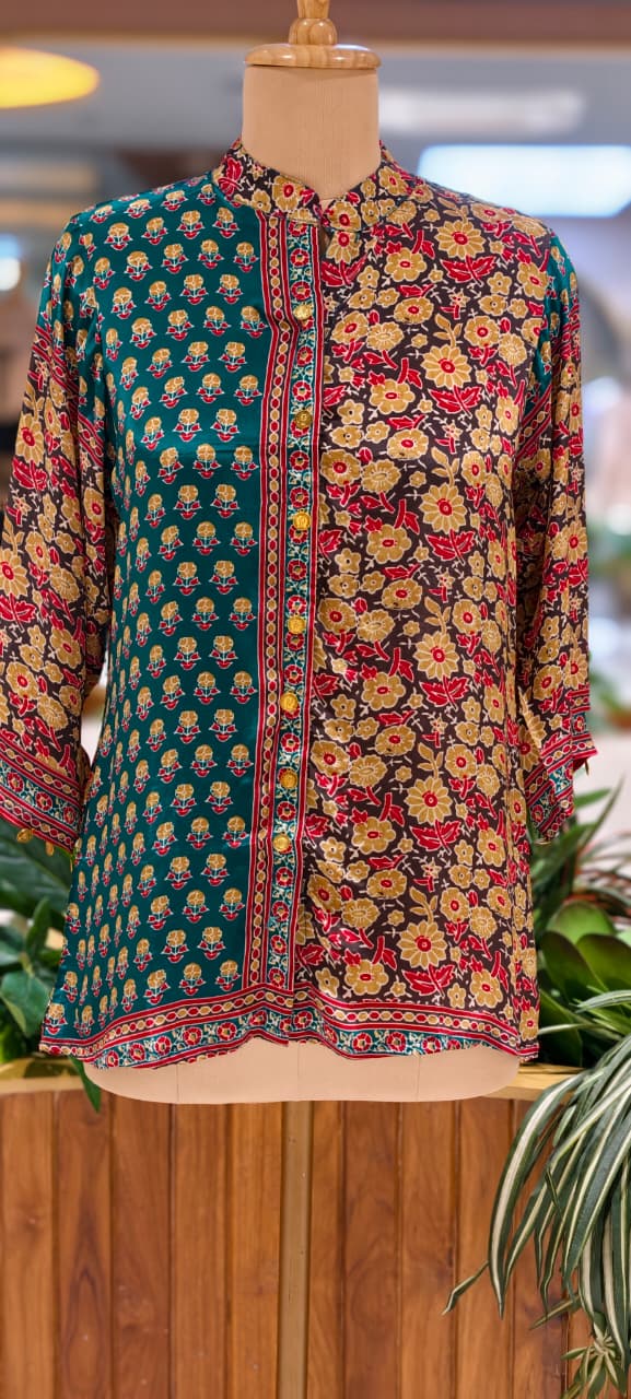 Floral Placement Prints Flowy Casual Wear Crepe Shirt- 15634