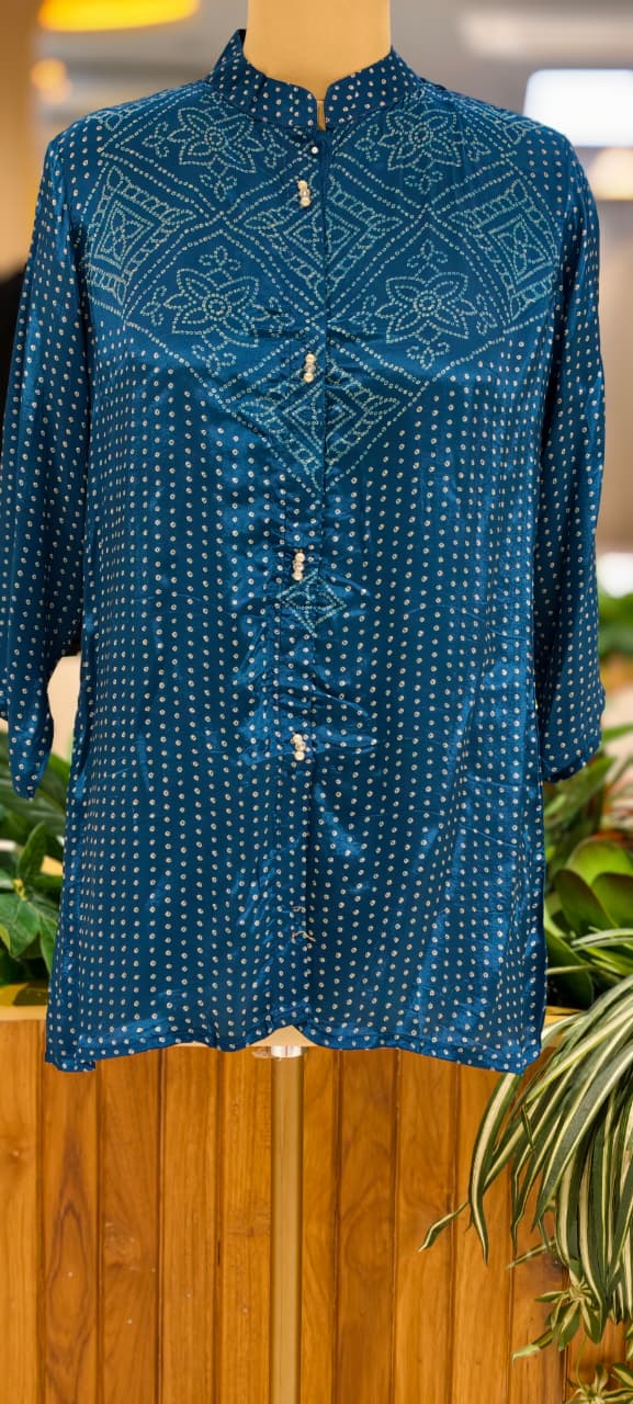 Festive Bandhani Print Very Flowy Casual Wear Crepe Shirt- 15634