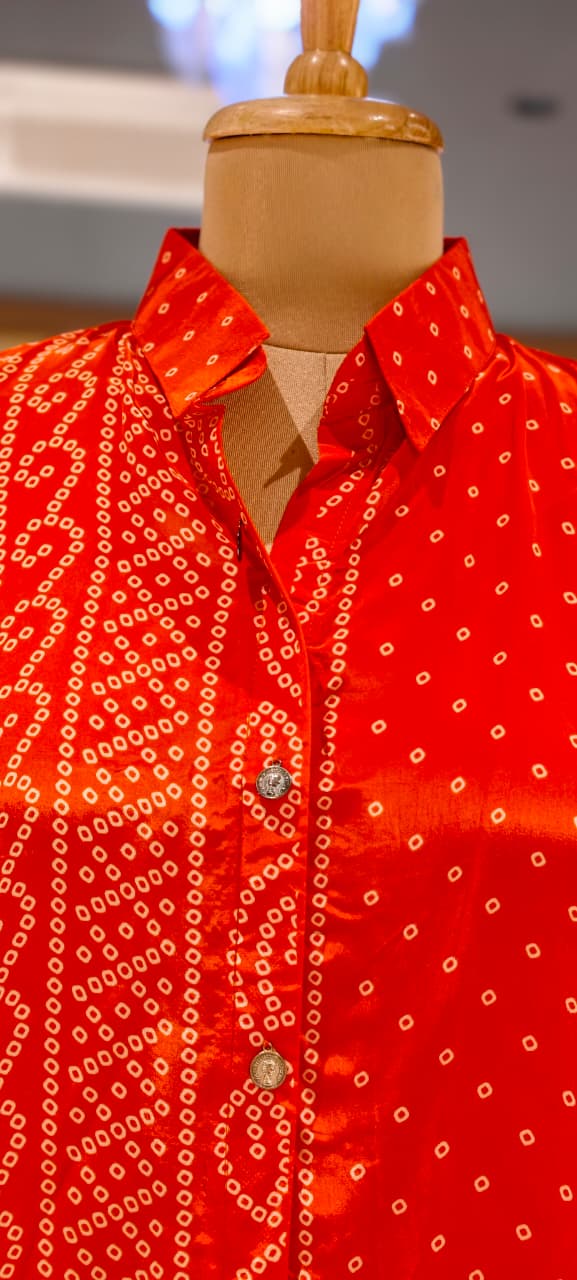 Festive Bandhani Print Very Flowy Casual Wear Crepe Shirt- 15634