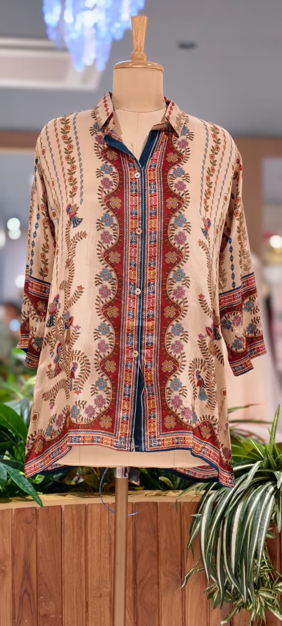 Floral Placement Prints Flowy Casual Wear Crepe Shirt- 15634