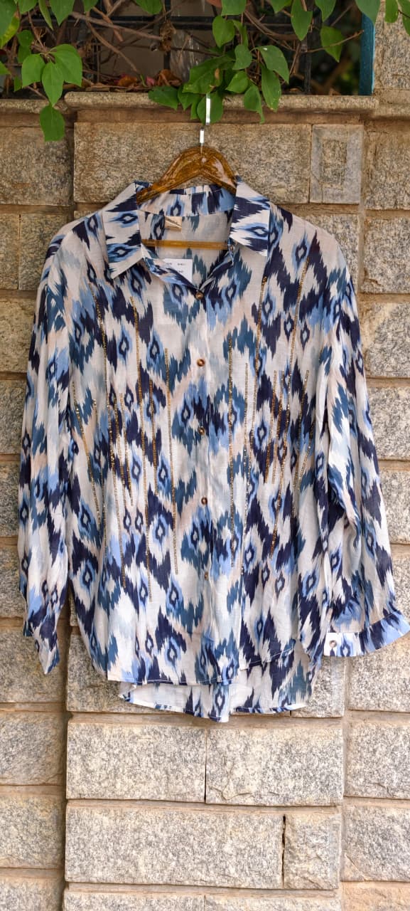 Premium Western Muslin Designer Shirt with Hand Stone Work