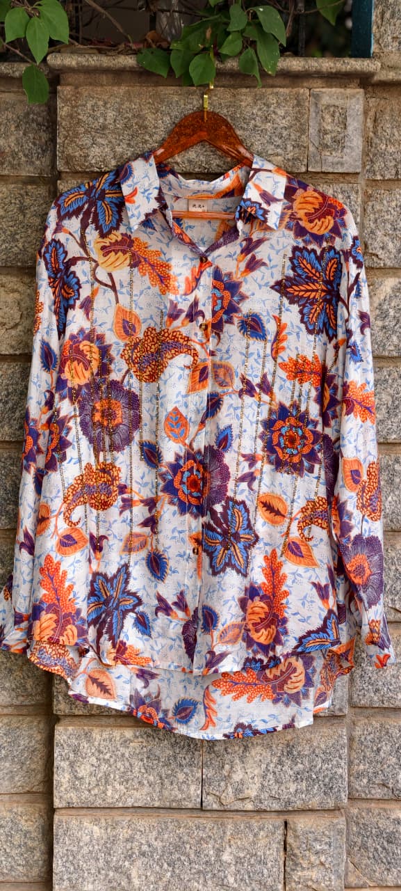 Premium Western Muslin Designer Shirt with Hand Stone Work