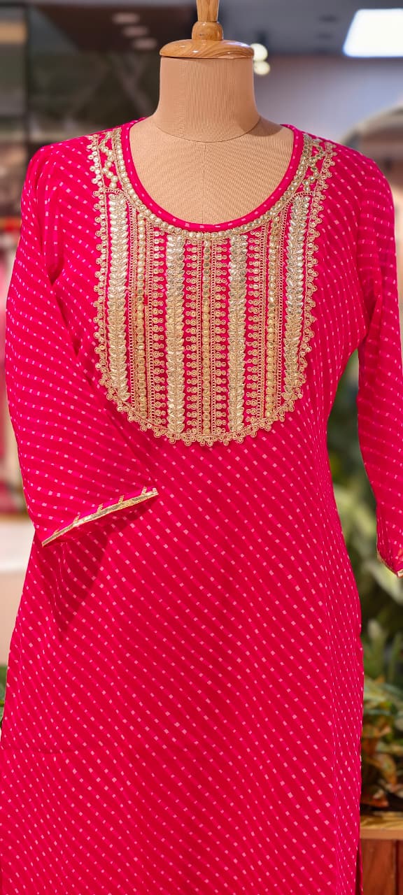 Classic Tarang Lehriya Prints Georgette Kurti (All In Medium Size Only)