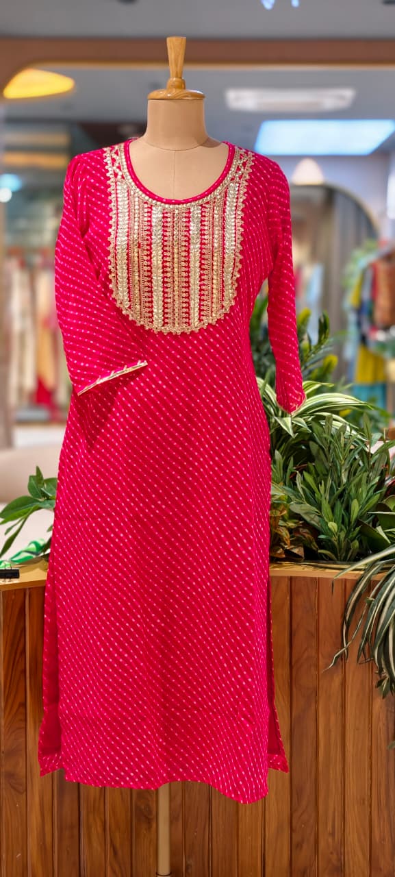 Classic Tarang Lehriya Prints Georgette Kurti (All In Medium Size Only)