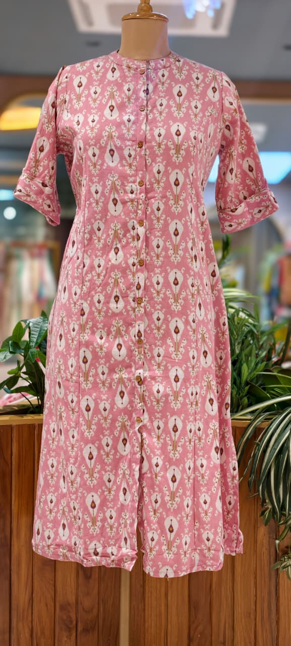 Printed Floral Manderian collar Aline Only Kurti With Pockets 15697