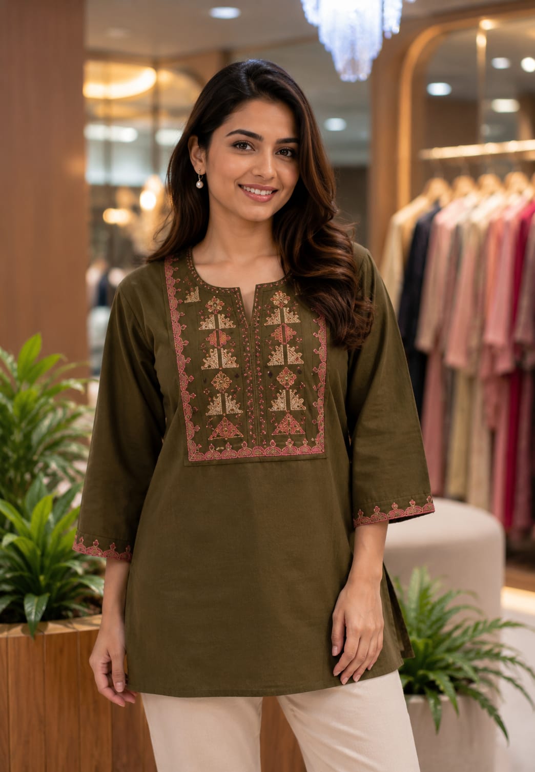 Abstract Nomad Thread Stitch Cotton Short Kurti Only- 15717