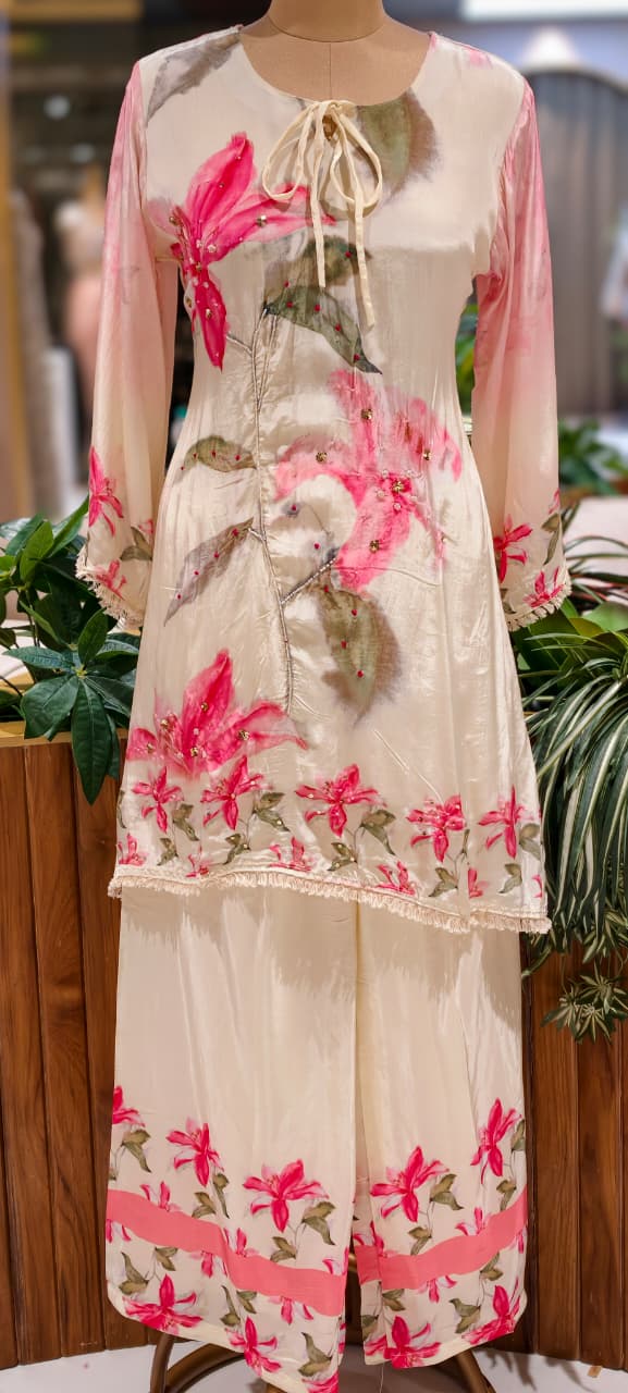 Beautiful Elegant Digital Floral Printed Flowy Pure Crepe Co-Ord Set- 15556