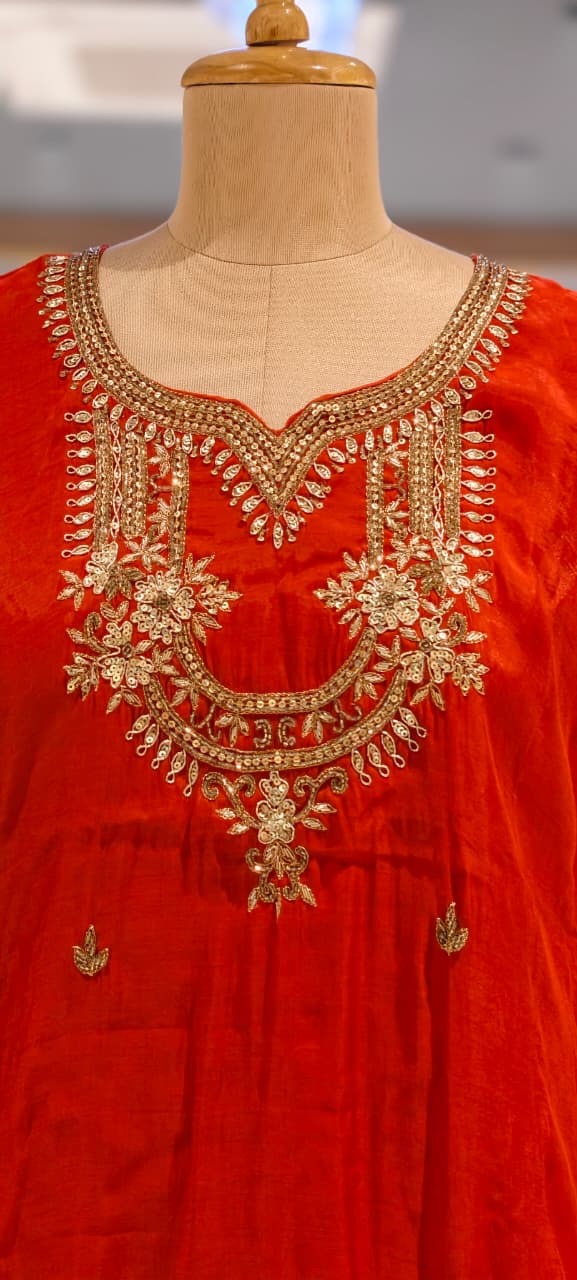 Cut-Dana With Sequin Embroidered Yoke A-Line Surat Mul-Chanderi Full Suit Set With Dupatta- 15829