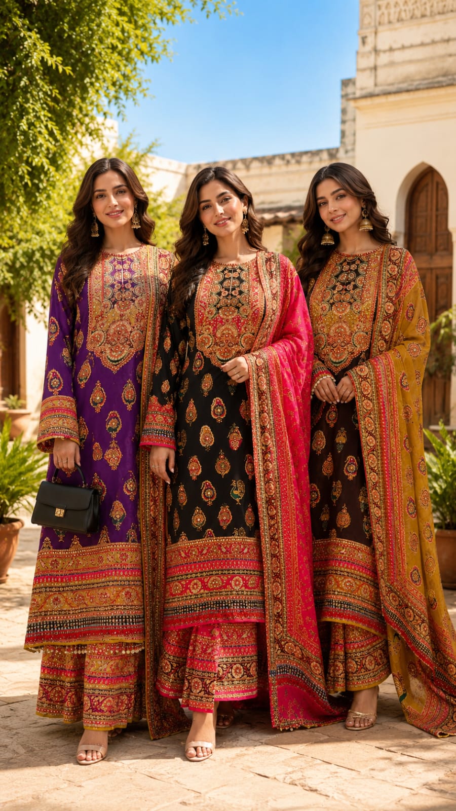 Jaipuri Inspired Multicolor Elegance Flared Long Length Kurta With Loose Bottom & Dupatta- 15686