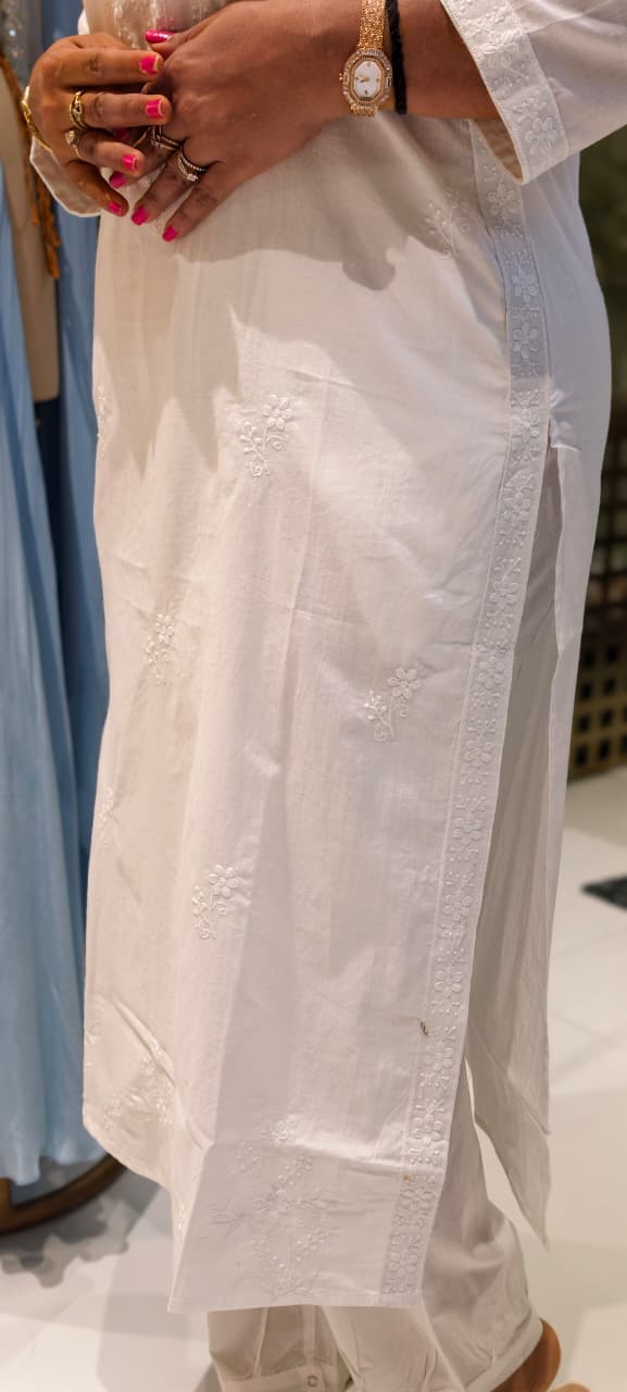 Fine Thread Intricate Embroidery Chikankari Cotton Kurti Only- 15874