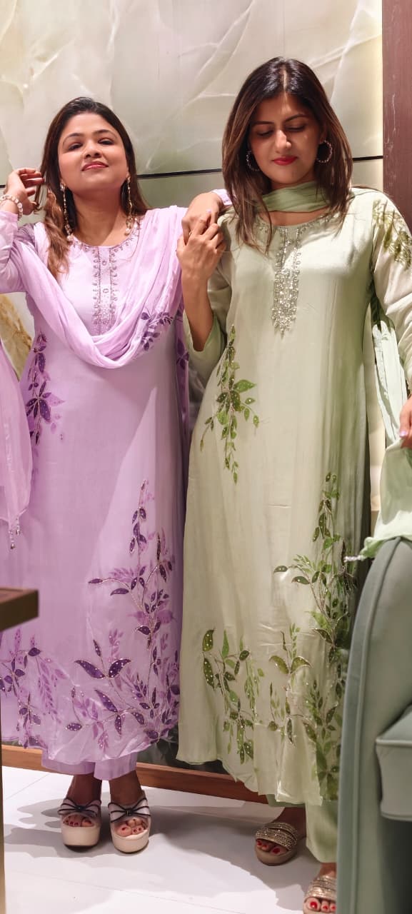 Elegant Digital Graceful Prints Pastel Shade Chinon A-Line Full Suit Set With Chiffon Dupatta- 15952, 15938