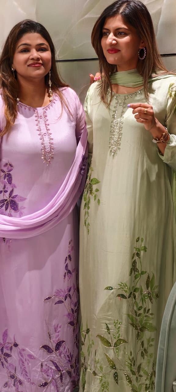 Elegant Digital Graceful Prints Pastel Shade Chinon A-Line Full Suit Set With Chiffon Dupatta- 15952, 15938
