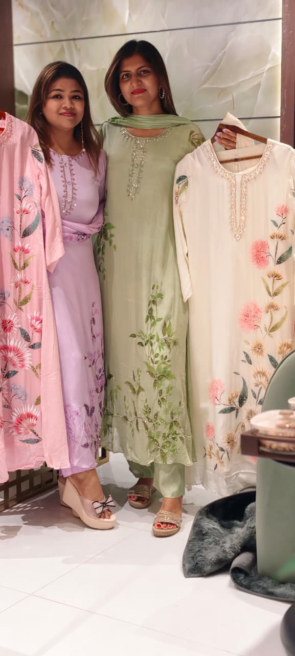 Elegant Digital Graceful Prints Pastel Shade Chinon A-Line Full Suit Set With Chiffon Dupatta- 15952, 15938