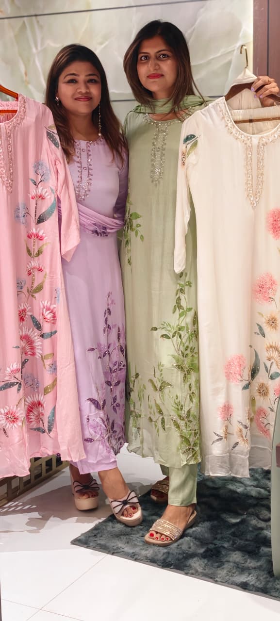 Elegant Digital Graceful Prints Pastel Shade Chinon A-Line Full Suit Set With Chiffon Dupatta- 15952, 15938