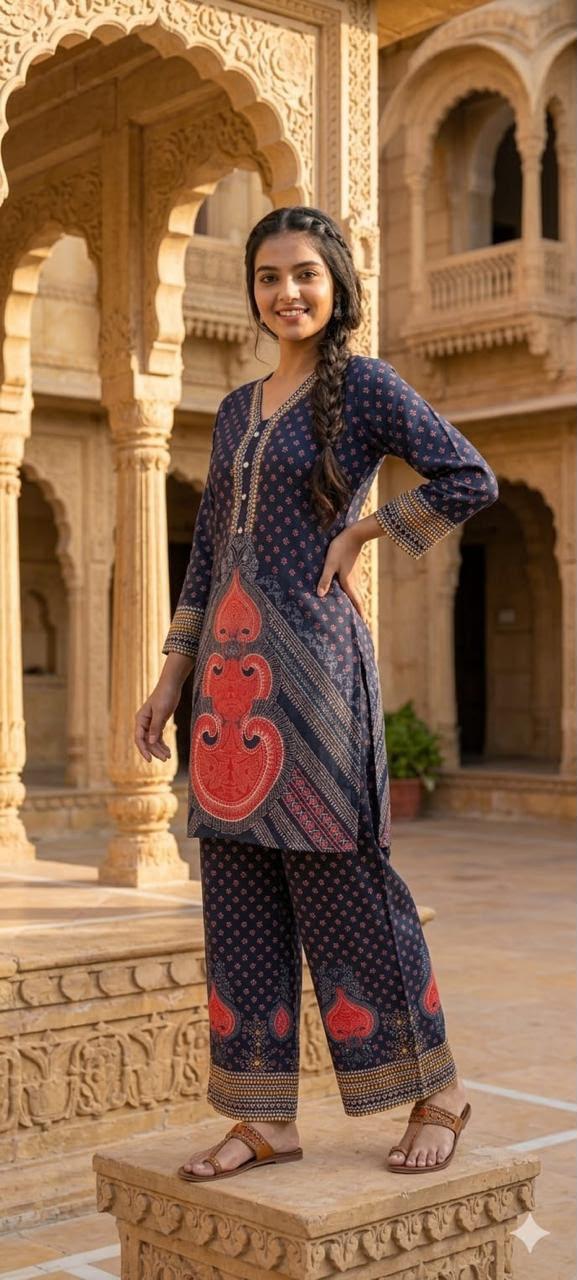 Solitare Inspired Print Flowy Pure Crepe Casual Co-Ord Set- 15239