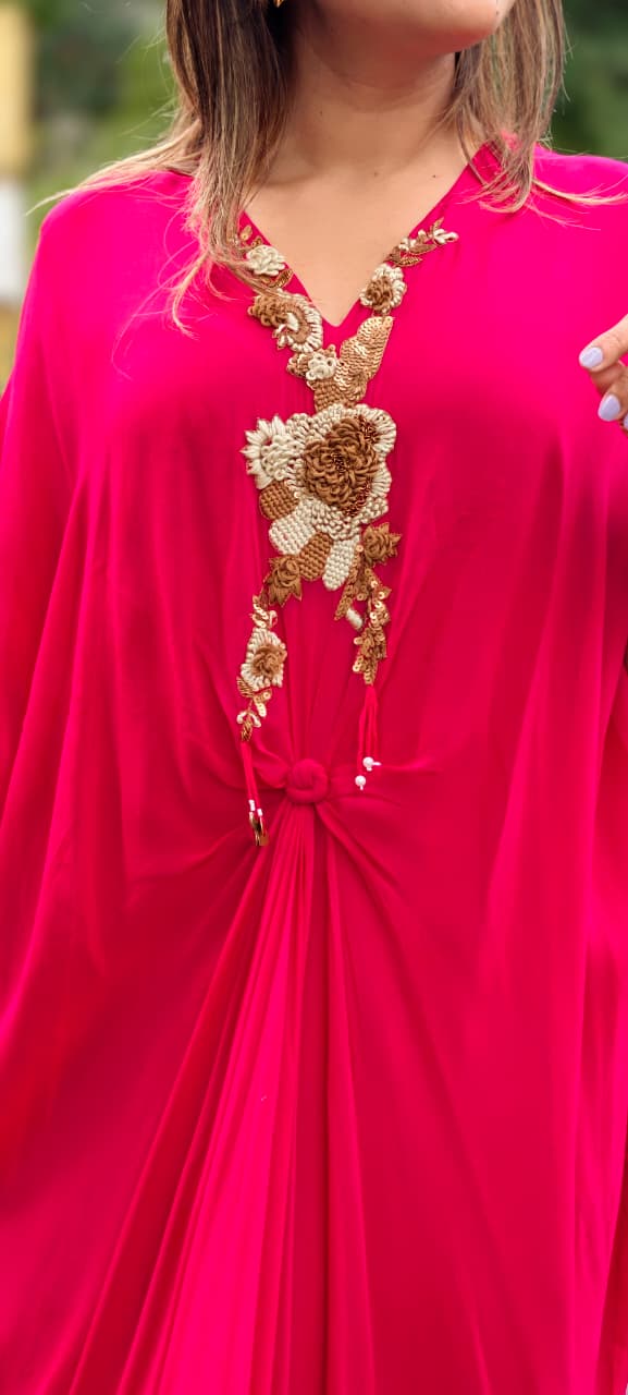 3D Corchet Threads Textured Front Knot 1-Piece Solid Flared Indo-Western Wear- 16008