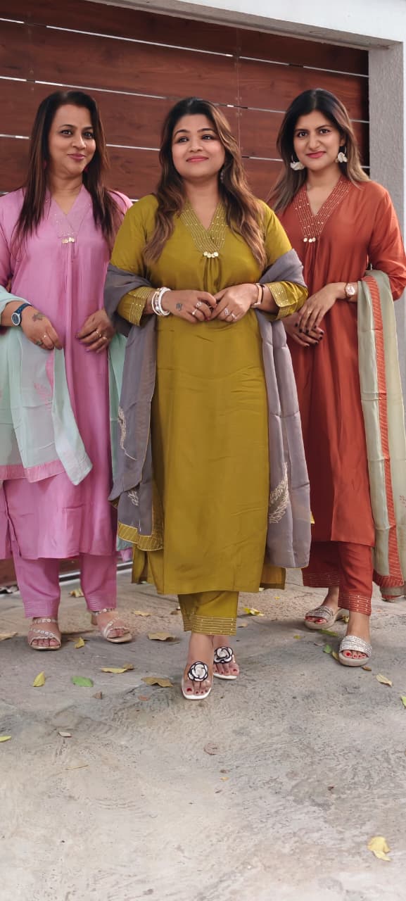 Banarasi Mul-Chanderi Solid A-Line Full Suit Set With Smart Dual Tone Dupatta & Minimal Coin Tassels Over Neck- 16040