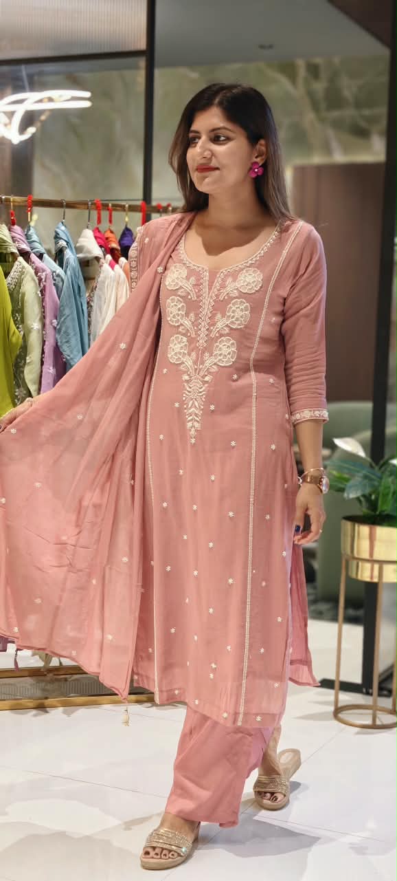 Elegant Cut-Dana With Pearl White Embroidered Pastel Shade Full Suit Set With Dupatta- 15911