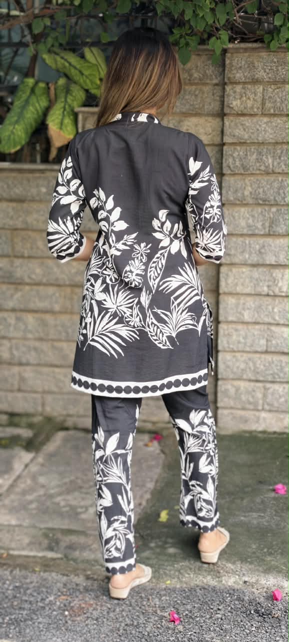 Mid-Night Glam Black & White Contrasted Viscose Co-Ord Set- 15928 (Lean Fit)