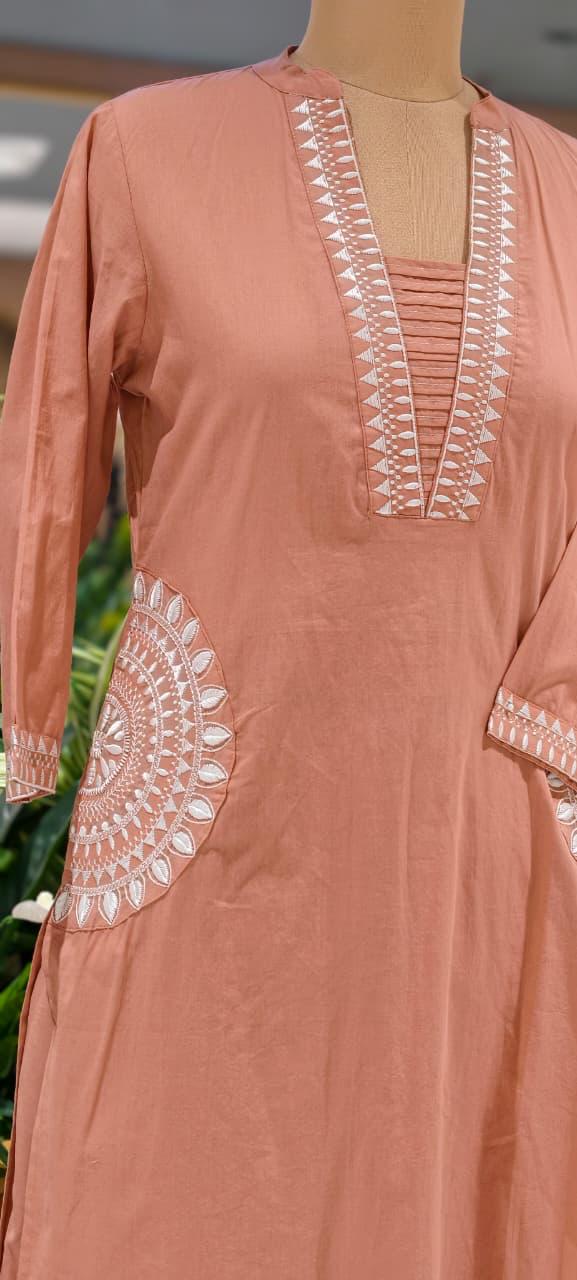 Pure Cotton Traditional Embroidered Straight Full Suit Set with Matching Dupatta-15876