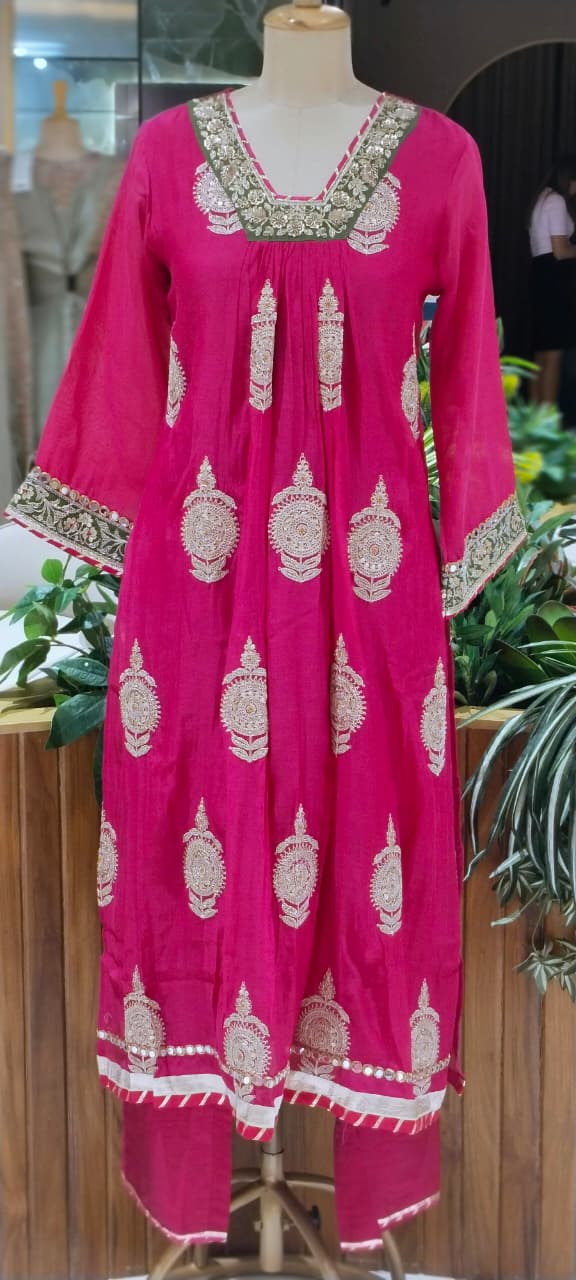 Heavy Zardosi Embroidered Real Mirror Work Over Daman & Sleeve A-Line Full Suit Set With Dupatta- 16072