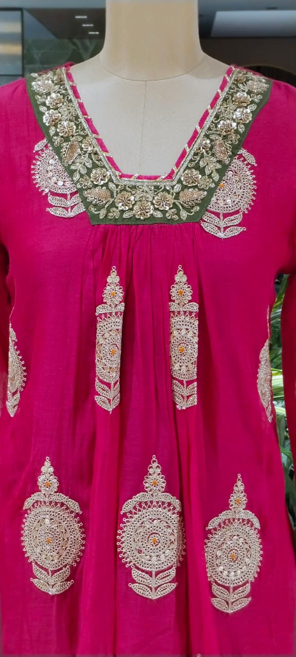 Heavy Zardosi Embroidered Real Mirror Work Over Daman & Sleeve A-Line Full Suit Set With Dupatta- 16072