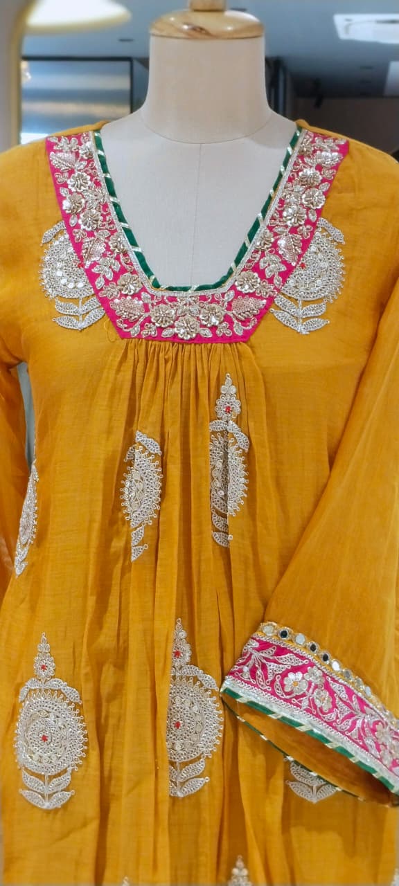 Heavy Zardosi Embroidered Real Mirror Work Over Daman & Sleeve A-Line Full Suit Set With Dupatta- 16072