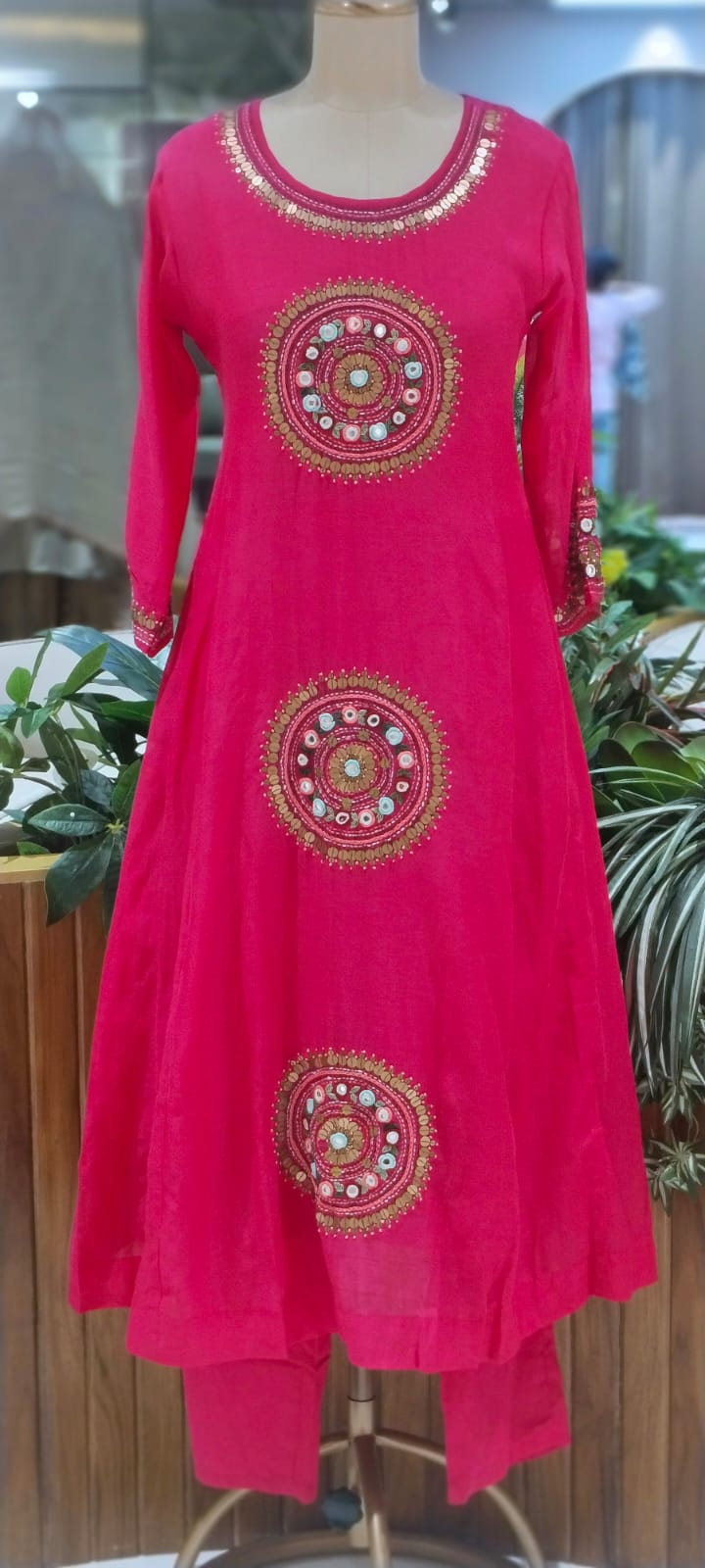 Heritage Intricate Mirror Tribal-Inspired Embroidery and Artisan Detailing Mul-Chanderi A-line Full Suit Set With Dupatta-16109