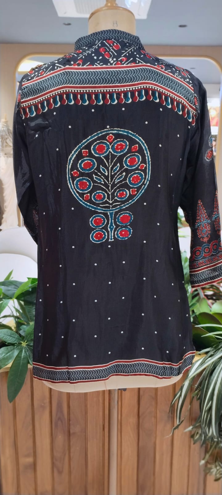 Multicolor Floral Block Prints lack Base Crepe Shirt- 14001
