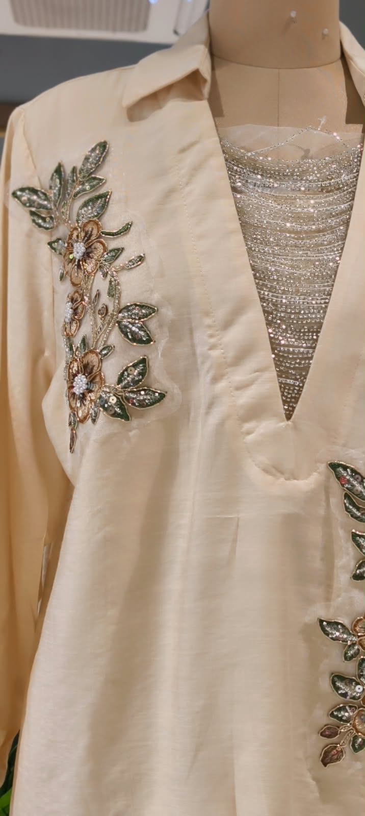 Elegant Floral Embroidery Patched Shimmer Jewel Imported Western Only Top- 16164