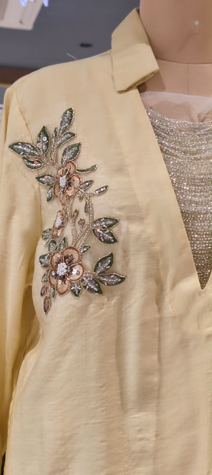 Elegant Floral Embroidery Patched Shimmer Jewel Imported Western Only Top- 16164