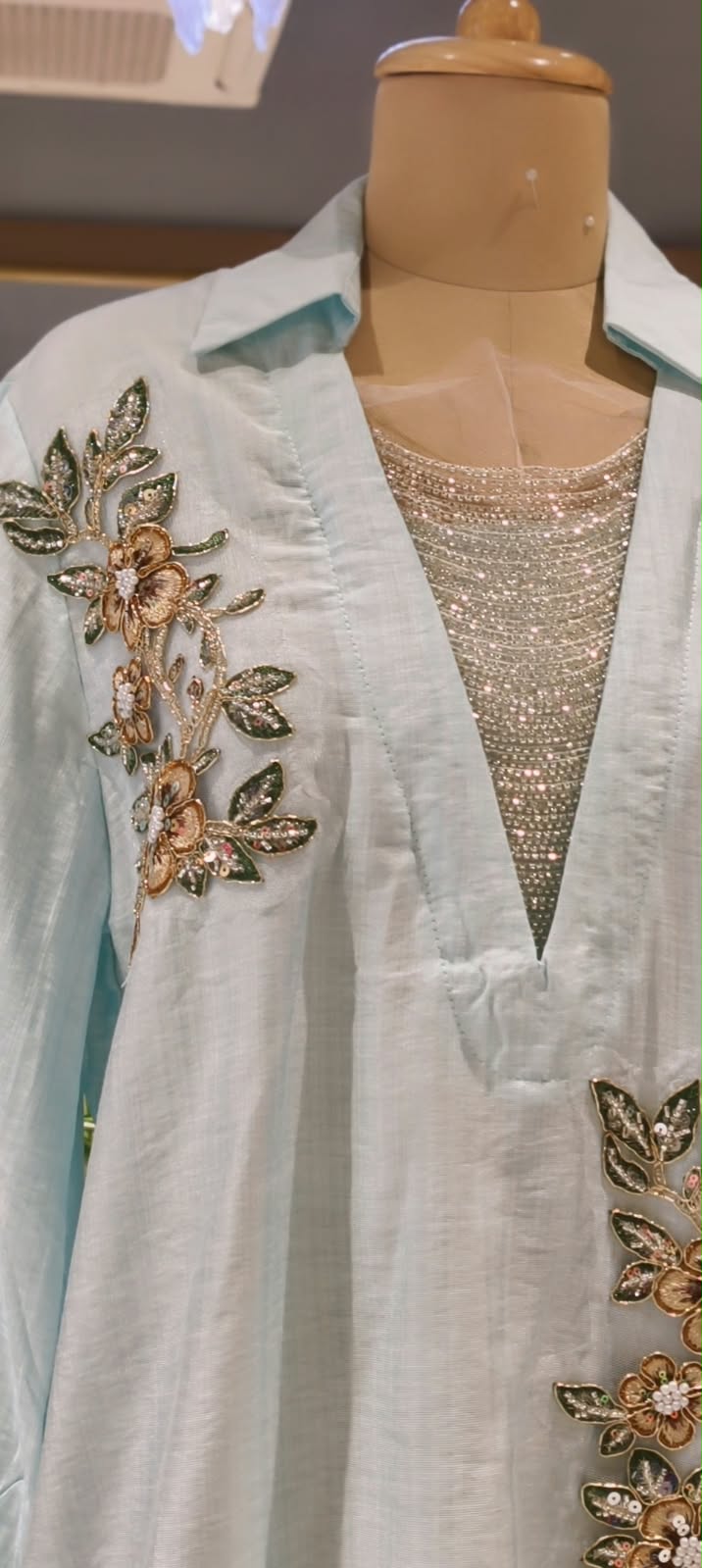 Elegant Floral Embroidery Patched Shimmer Jewel Imported Western Only Top- 16164