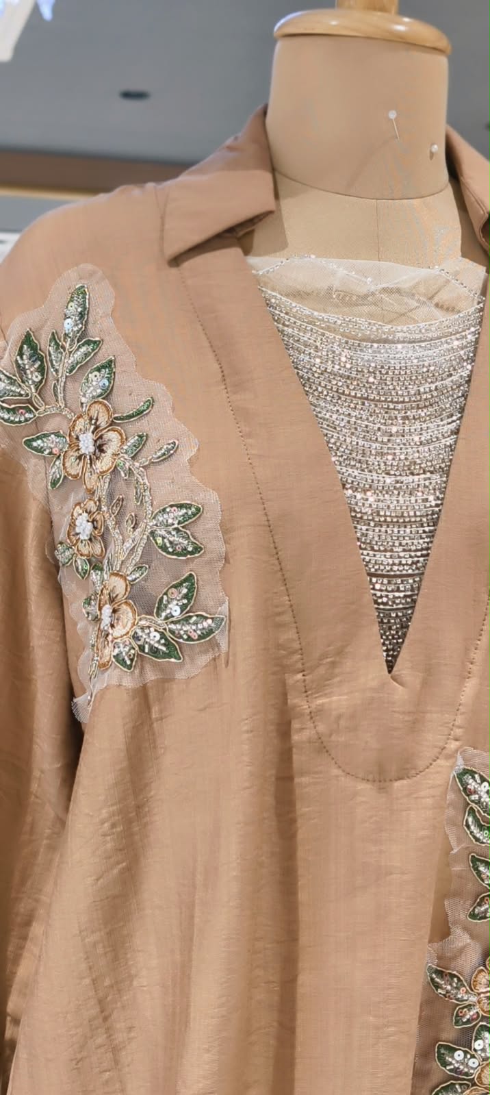 Elegant Floral Embroidery Patched Shimmer Jewel Imported Western Only Top- 16164