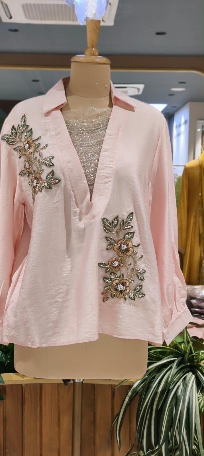 Elegant Floral Embroidery Patched Shimmer Jewel Imported Western Only Top- 16164