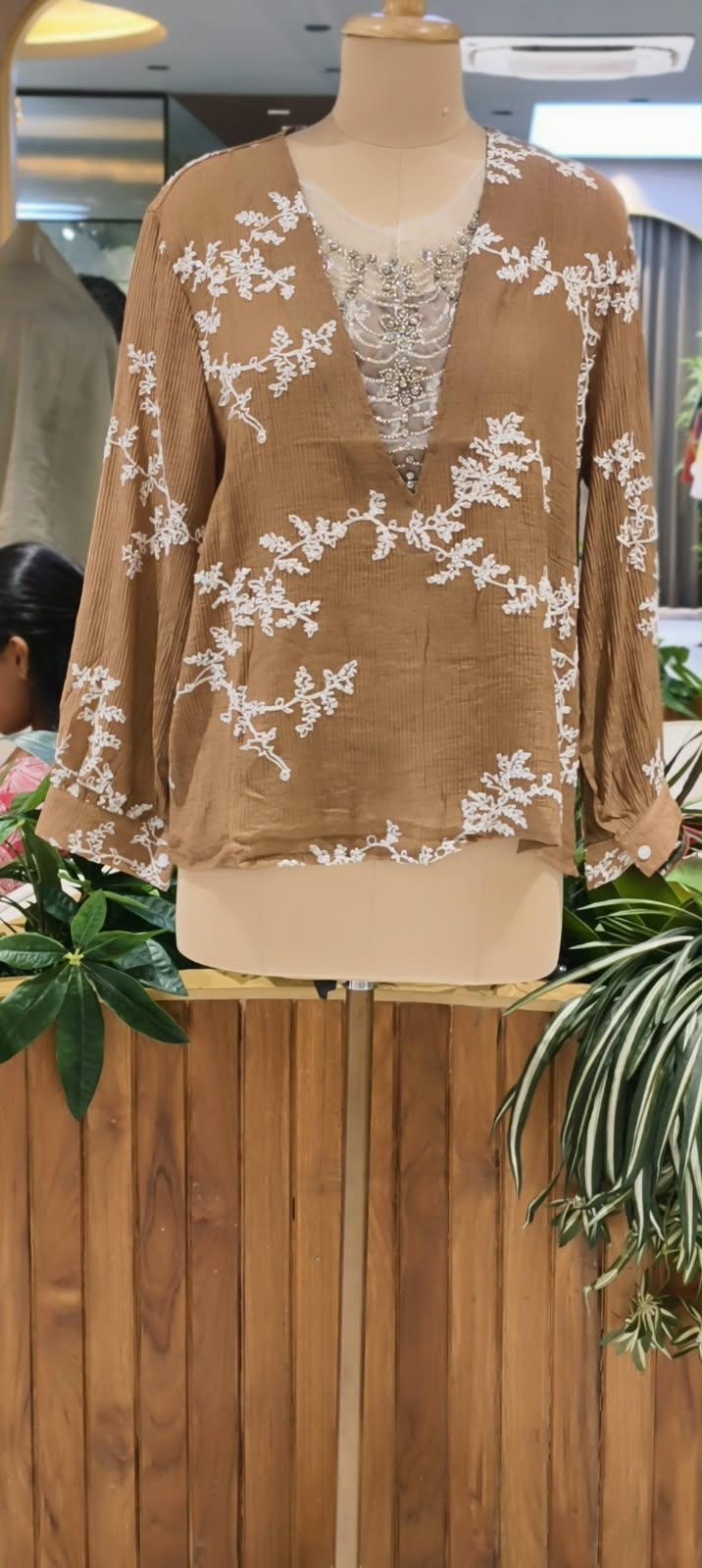 Floral Sheer Embroidery Syroski Stone Jewel Front Work Imported Western Top- 16172