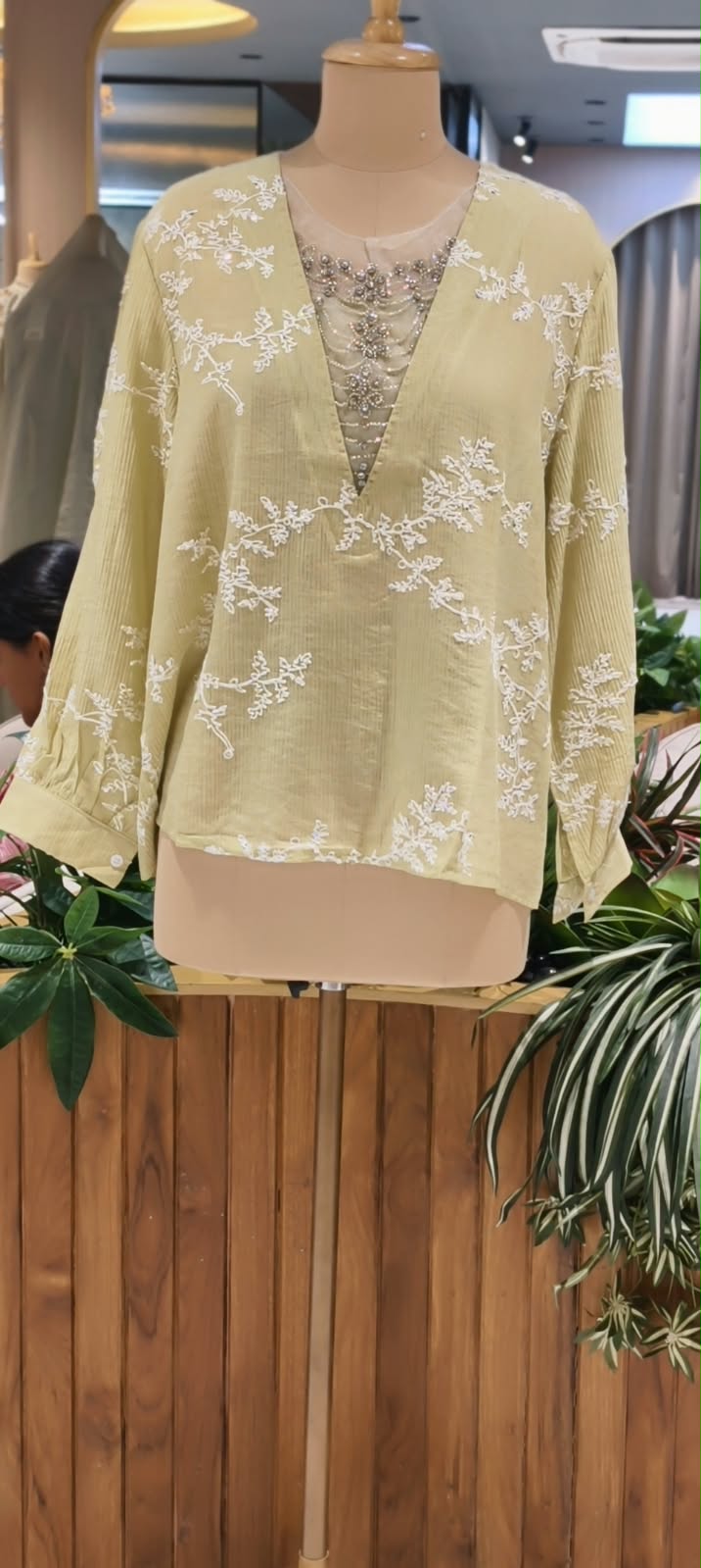 Floral Sheer Embroidery Syroski Stone Jewel Front Work Imported Western Top- 16172