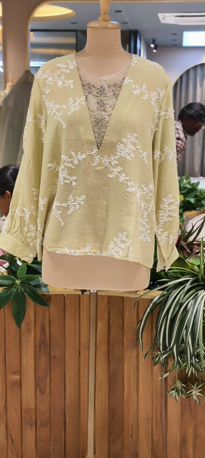 Floral Sheer Embroidery Syroski Stone Jewel Front Work Imported Western Top- 16172
