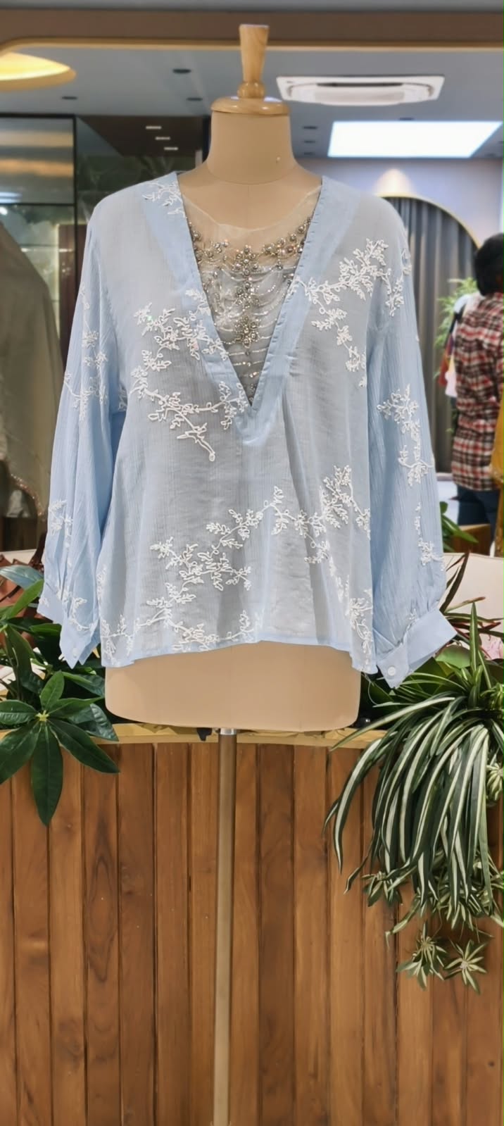 Floral Sheer Embroidery Syroski Stone Jewel Front Work Imported Western Top- 16172