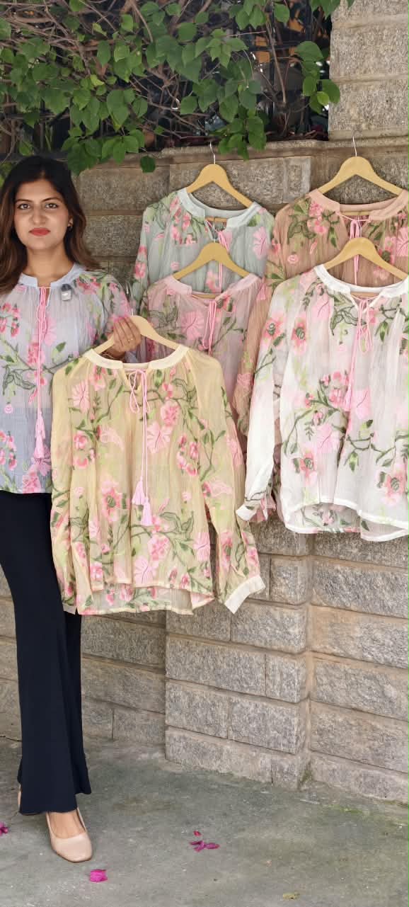 Front & Backside Cute Floral Intricate Embroidery Tassel Accent Imported Western Top- 16171
