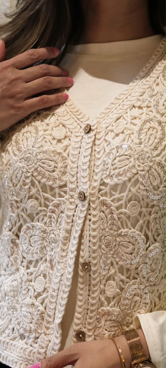 Floral Crochet Layered Style Outer With Full Base Imported Top- 16175