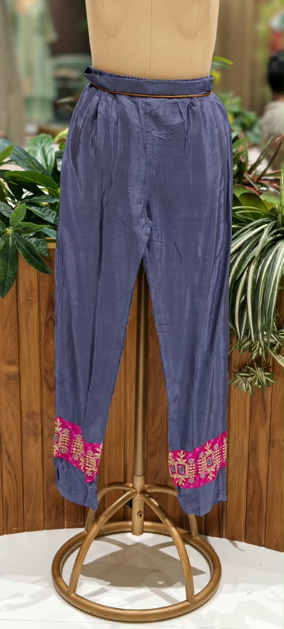 Brocade Touch Lace Detailing Side Panels A-Line Solid Full Suit Set With Dupatta With Pink Contrast- 16092