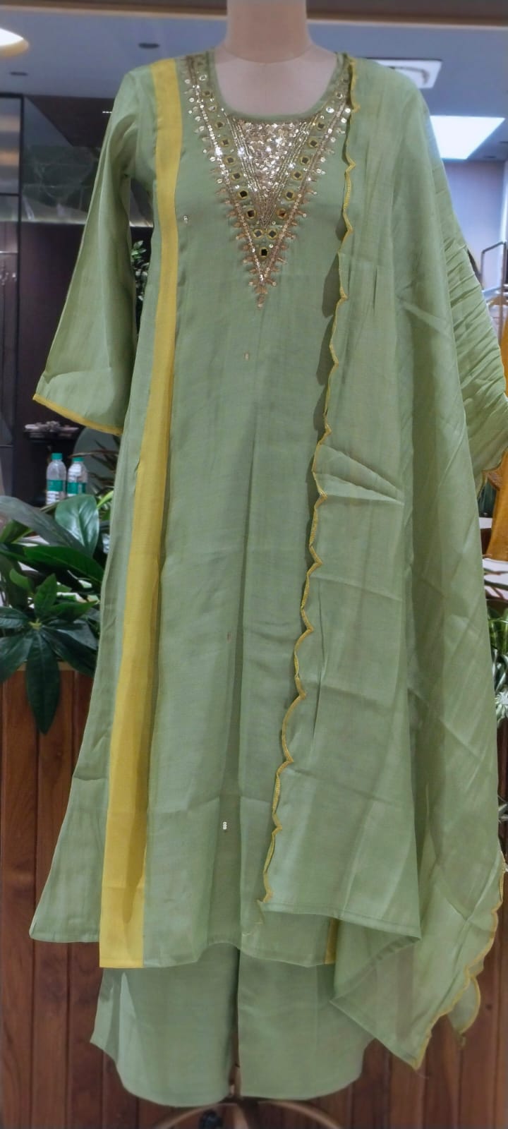 Real Mirror With Sequin Beautiful A-Line Surat Mul-Chanderi Full Suit Set With Dupatta- 16223