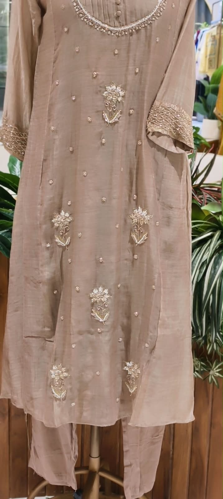 English Color Palette Suttle Work Beautiful A-Line Mul-Chanderi Full Suit Set With Dupatta-16220