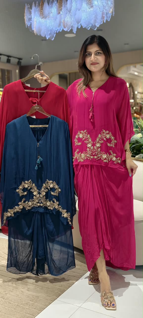 Fine Intricate Embroidery Modest Premium Indo-Wear With Oversized Top & Dhoti Skirt- 16106